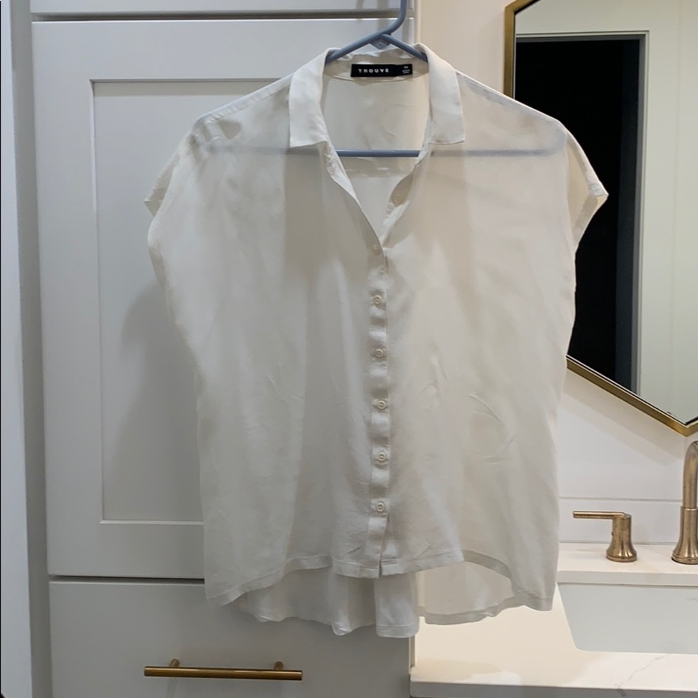 Trouve Silk & Cotton cream hi-lo blouse